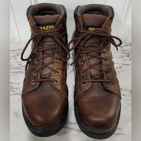 Brazos men's brown leather work boots size 10D - Picture 1 of 9